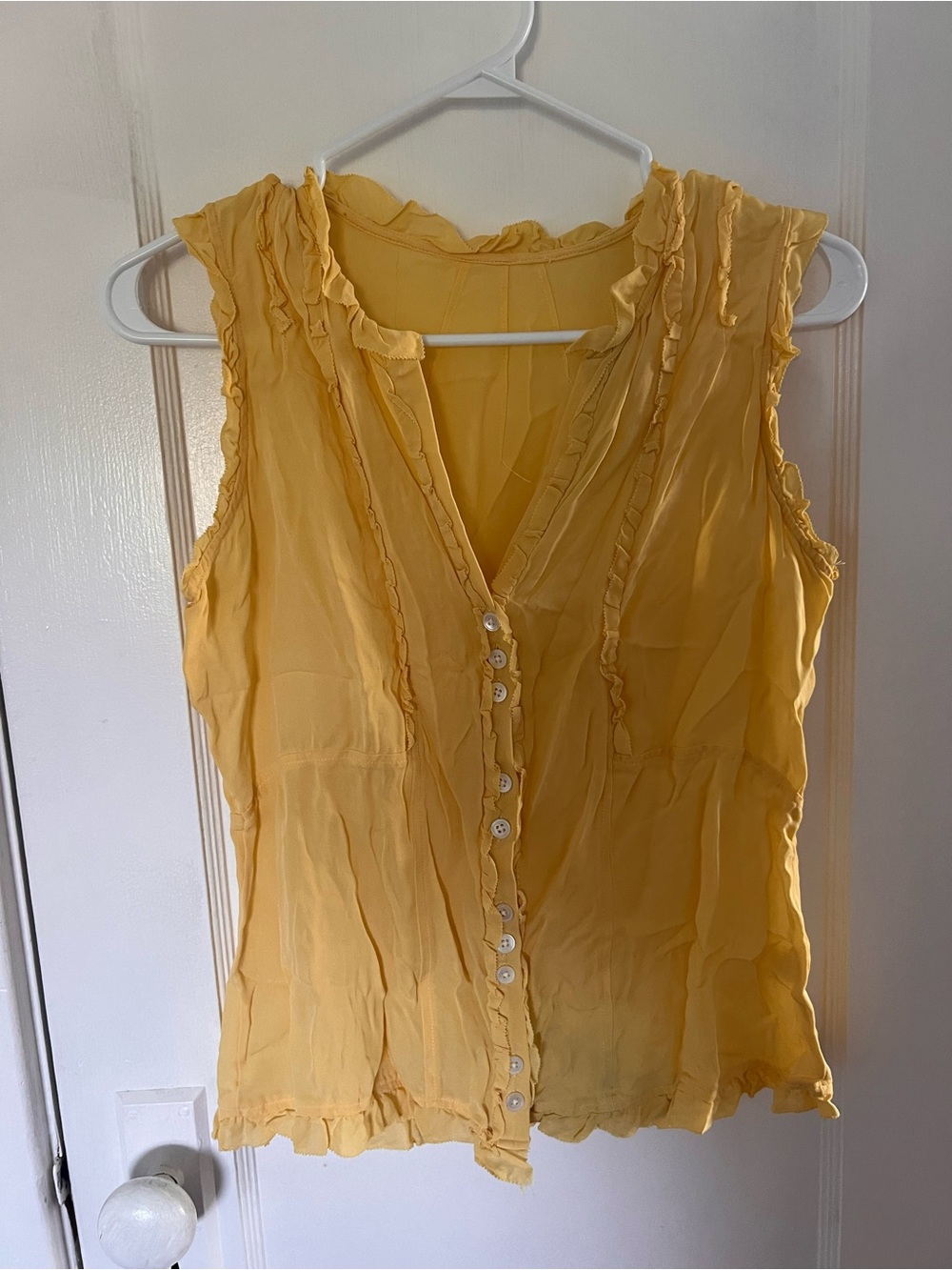 Vintage Yellow Ruffled Sleeveless Button-Front Top